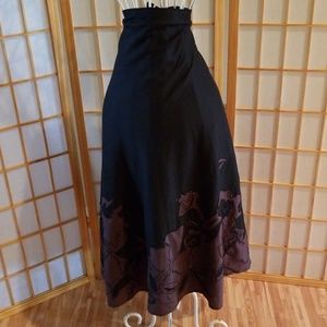 Chico's Cotton Brown and Black Floral Beaded Skirt